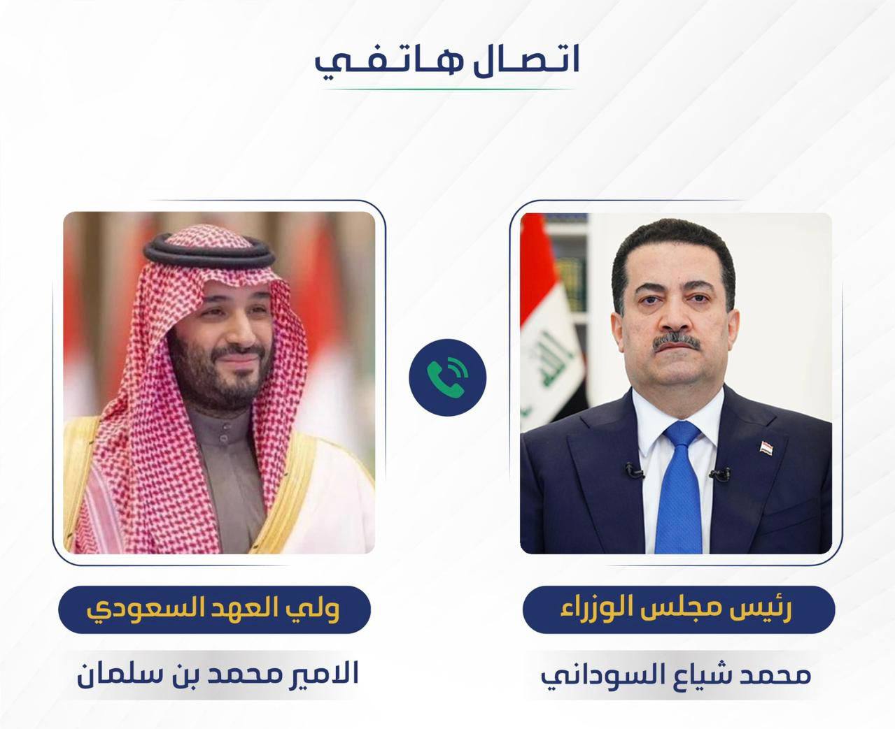 رئيس مجلس الوزراء محمد شياع السوداني يجري مباحثات هاتفية مع ولي العهد السعودي محمد بن سلمان بن عبد العزيز