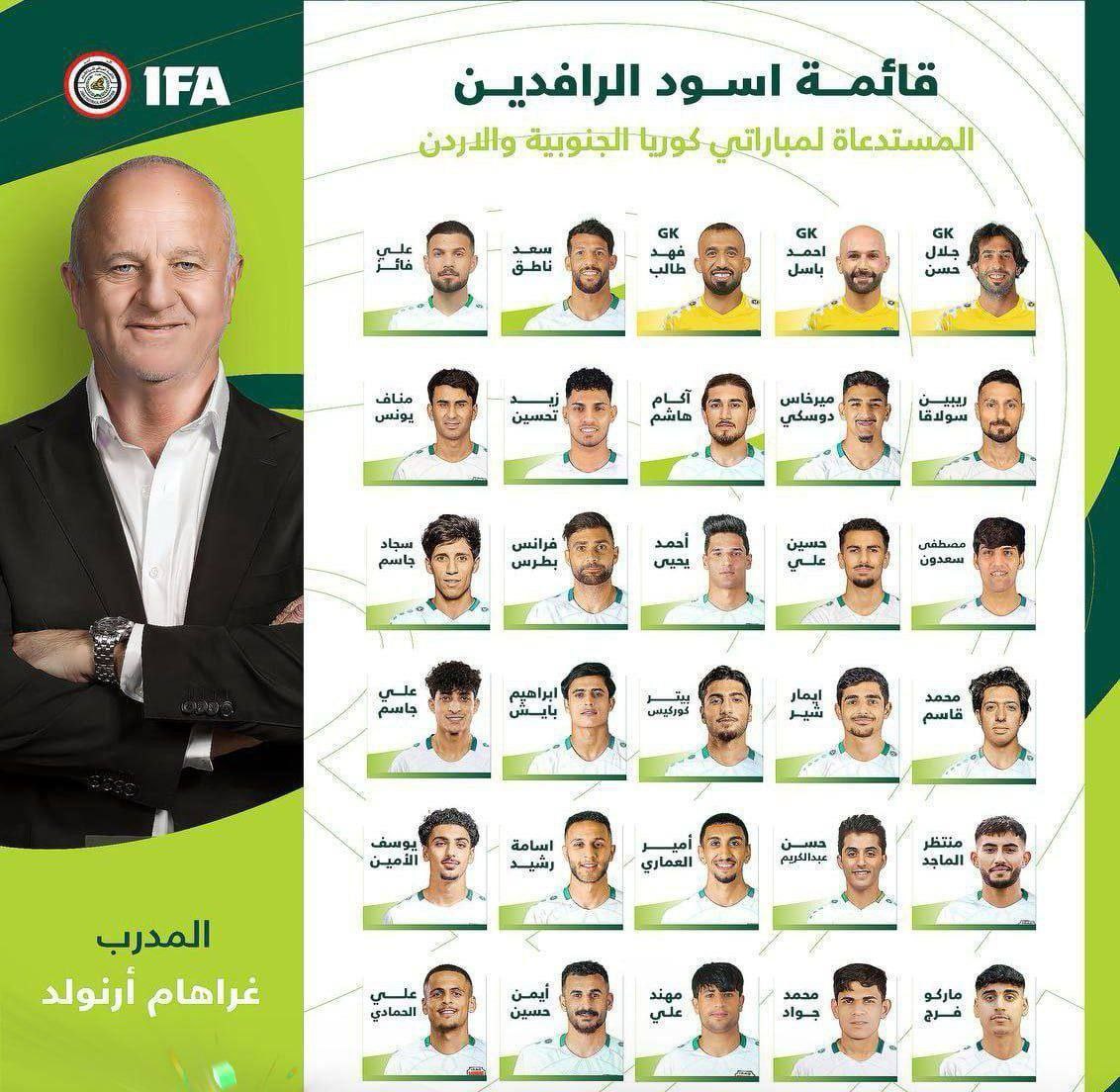 قائمة المنتخب الوطني لمواجهتي كوريا والاردن.