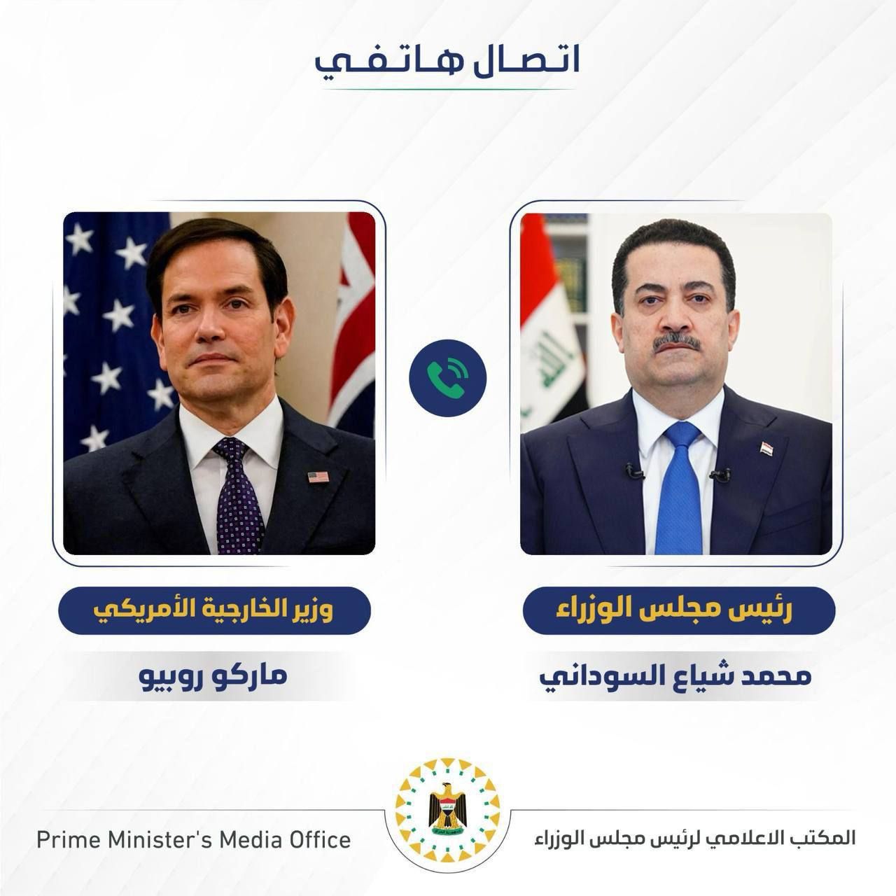رئيس مجلس الوزراء محمد شياع السوداني يتلقى اتصالاً هاتفياً من وزير الخارجية الأمريكي