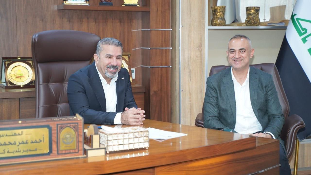 بحث السيد مدير بلدية كركوك المهندس احمد عمر مع السيد رئيس فرع كركوك لنقابة الصحفيين العراقيين مروان إبراهيم العاني ،جهود دعم وإسناد الصحفيين والإعلاميين في كركوك .