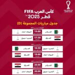 جدول مباريات مجموعة منتخبنا الوطني في كأس العرب 2025