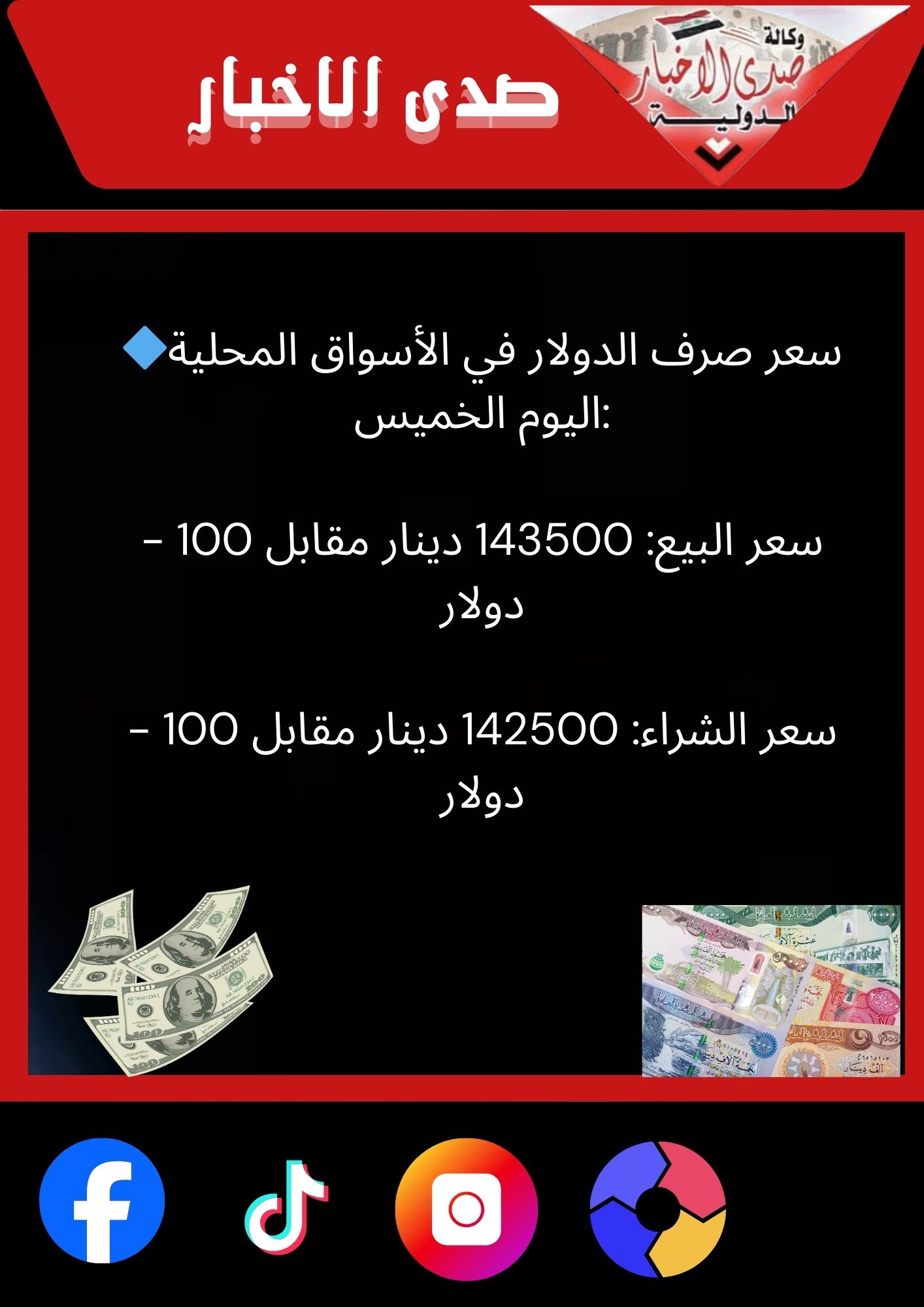 🔷سعر صرف الدولار في الأسواق المحلية اليوم الخميس: